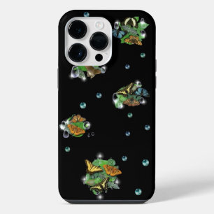 Schmetterlinge mit Blättern Regentropfen Sternen u iPhone 14 Pro Max Hülle