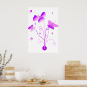 Schmetterlinge mit Blume Poster (Küche)