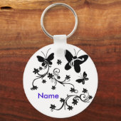 Schmetterlinge mit Blume schwarz, weiß, Schlüsselk Schlüsselanhänger (Vorderseite)