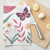 Schmetterlinge mit rosa Tulips und gelben Milben Geschirrtuch (Viertel Falte)