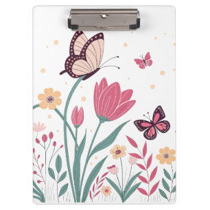 Schmetterlinge mit rosa Tulips und gelben Milben Klemmbrett