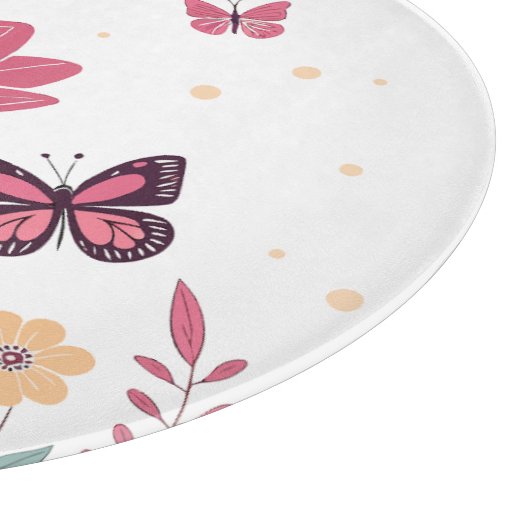 Schmetterlinge mit rosa Tulips und gelben Milben Schneidebrett (Ecke)