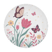 Schmetterlinge mit rosa Tulips und gelben Milben Schneidebrett (Vorderseite)