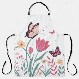 Schmetterlinge mit rosa Tulips und gelben Milben Schürze