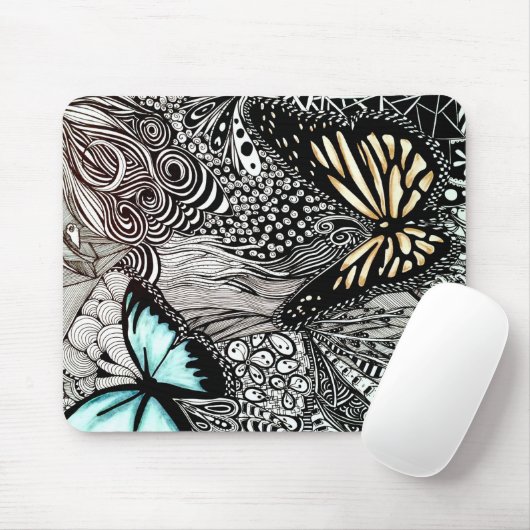 Schmetterlinge mit Schwarzweiss-Entwurf Mousepad (Mit Mouse)