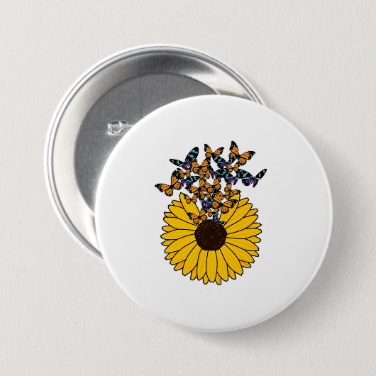 Schmetterlinge mit Sonnenblumen Button (Vorne & Hinten)
