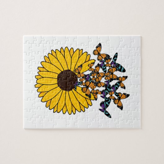 Schmetterlinge mit Sonnenblumen Puzzle (Horizontal)