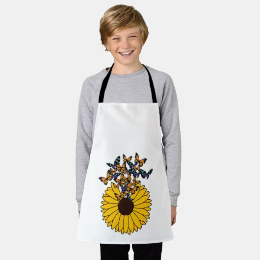 Schmetterlinge mit Sonnenblumen Schürze (Getragen)