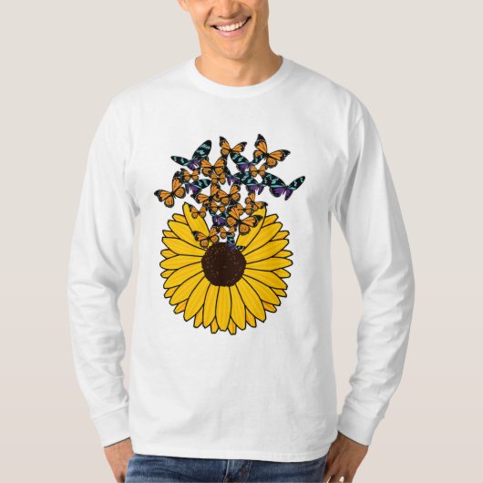 Schmetterlinge mit Sonnenblumen T-Shirt (Vorderseite)