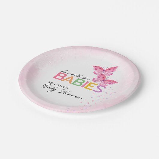 Schmetterlinge mit zwei Mädchen-Babydusche Pappteller (Schrägansicht)