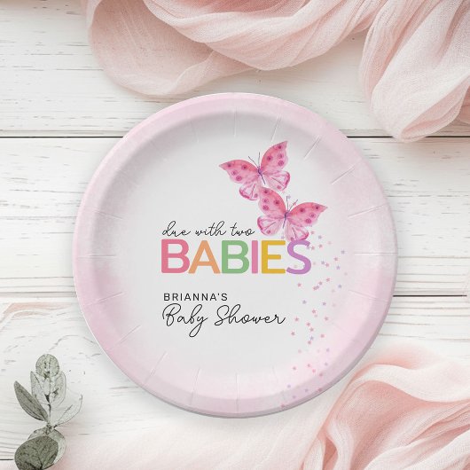 Schmetterlinge mit zwei Mädchen-Babydusche Pappteller