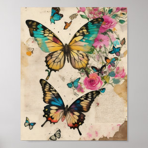 Schmetterlinge Mixed Media Collage Ephemera Decoup Poster