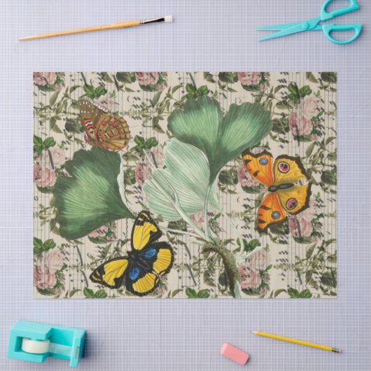 Schmetterlinge, Musik und Blätter Seidenpapier (Basteln)