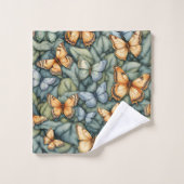 Schmetterlinge Muster Blau Grün Gelbe Schattierung Badhandtuch Set (Waschlappen)