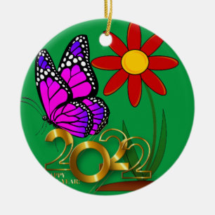 Schmetterlinge, Neujahr, 2022, Weihnachts-Triptych Keramik Ornament