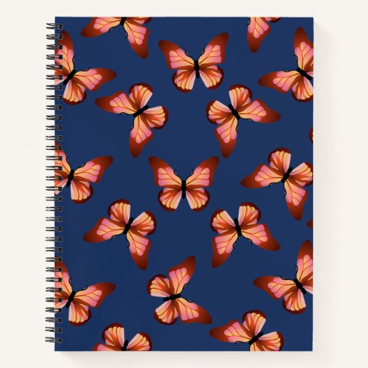 Schmetterlinge Orange Pink Black Pattern Notizblock (Vorderseite)