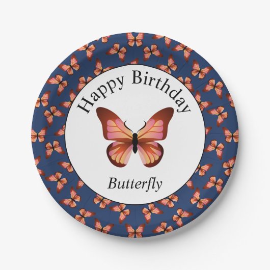 Schmetterlinge Orange Pink Black Pattern Pappteller (Vorderseite)