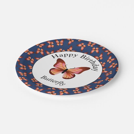 Schmetterlinge Orange Pink Black Pattern Pappteller (Schrägansicht)