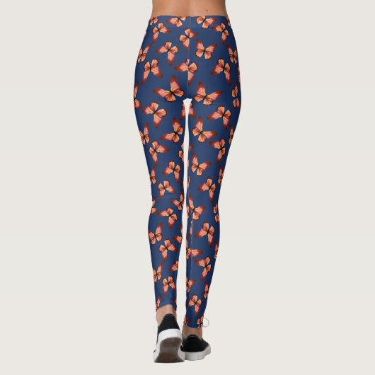 Schmetterlinge Orangefarbenes rosa und schwarzes M Leggings (Rückseite)
