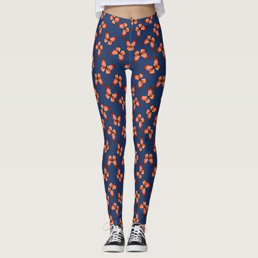 Schmetterlinge Orangefarbenes rosa und schwarzes M Leggings (Vorderseite)