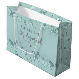 Schmetterlinge Pastel Mint Green Glittery Luxus Große Geschenktüte