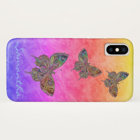 Schmetterlinge Pastel Rainbow *Personalize* Case-Mate iPhone Hülle (Rückseite (Horizontal))