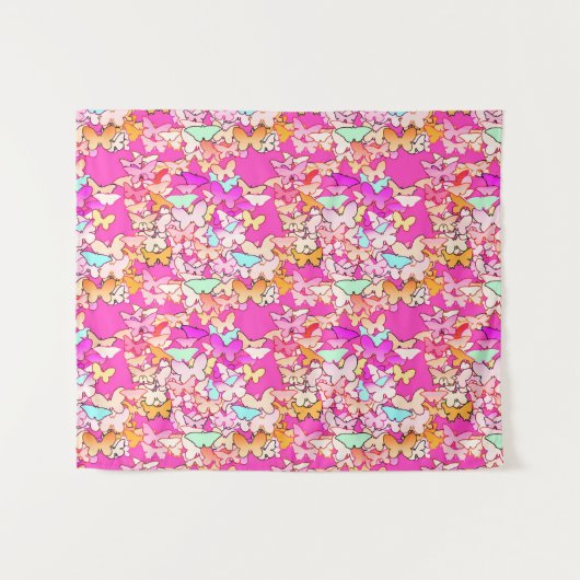 Schmetterlinge, Pastelle auf Fuchsienrosa Wandteppich (Vorderseite (Horizontal))