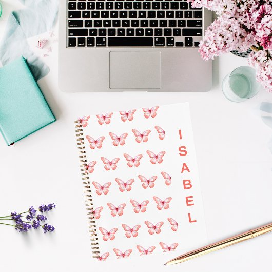 Schmetterlinge pfirsichgoldene Rose Notizblock