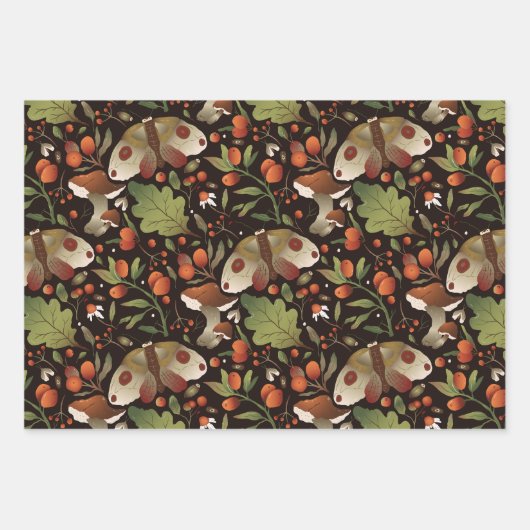 Schmetterlinge, Pilze, Pflanze aus dem Wald und Be Geschenkpapier Set (Vorderseite)