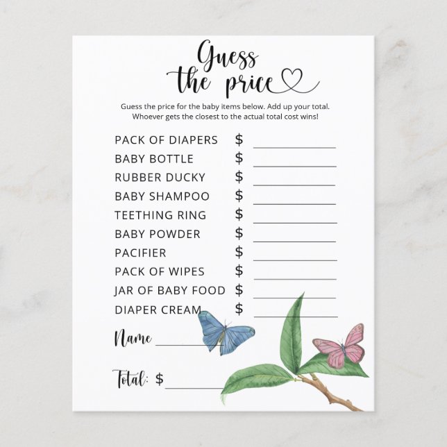 Schmetterlinge - Rate den Preis! Spiel (Vorderseite)