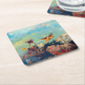 Schmetterlinge, Redon Rechteckiger Pappuntersetzer (angewinkelt)