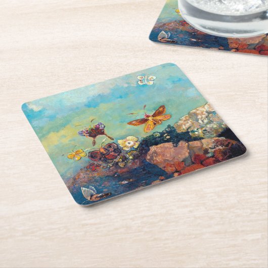 Schmetterlinge, Redon Rechteckiger Pappuntersetzer (angewinkelt)