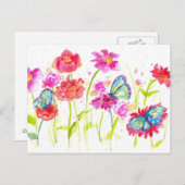 Schmetterlinge Rosa Aquarellfarben Wildblumen Postkarte (Vorne/Hinten)