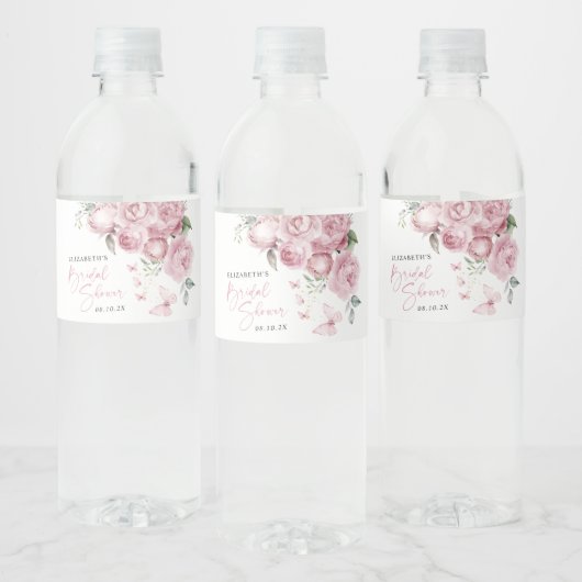 Schmetterlinge Rosa Brautparty Party Wasserflaschenetikett (Flaschen)