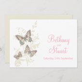 Schmetterlinge Rosa-Creme Hochzeit Einladung (Vorne/Hinten)