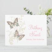 Schmetterlinge Rosa-Creme Hochzeit Einladung (Stehend Vorderseite)