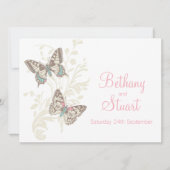 Schmetterlinge Rosa-Creme Hochzeit Einladung (Vorderseite)