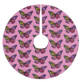 Schmetterlinge rosa farbiges Muster Polyester Weihnachtsbaumdecke (Vorderseite)