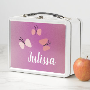 Schmetterlinge Rosa Faux Glitter Name Metall-Lunch Metall Brotdose