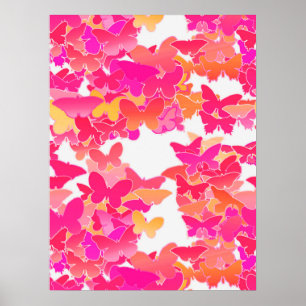 Schmetterlinge, rosa, fuchsisch und korallenfarben poster
