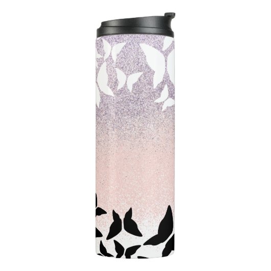 Schmetterlinge Rosa Glitzern Mit Monogramm Name Thermosbecher (Nach links gedreht)