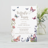 Schmetterlinge Rosa Lila | Floral Baby Dusche Einladung (Stehend Vorderseite)
