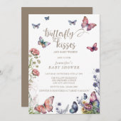 Schmetterlinge Rosa Lila | Floral Baby Dusche Einladung (Vorne/Hinten)