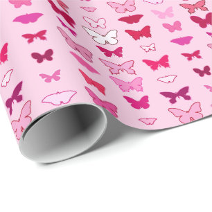 Schmetterlinge, Rosa- und Fuchsienfarben Geschenkpapier