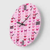 Schmetterlinge, Rosa- und Fuchsienfarben Große Wanduhr (Winkel)