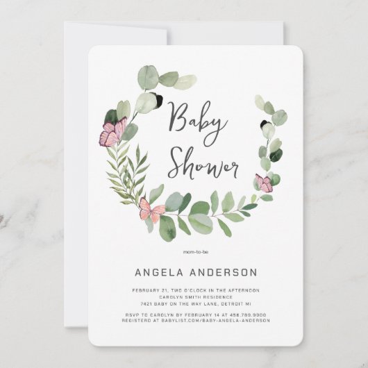 Schmetterlinge rund um die Kinderdusche Einladung (Vorderseite)