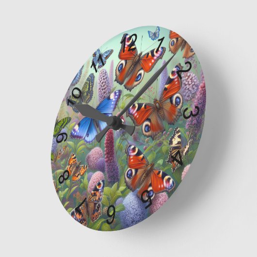 Schmetterlinge Runde Wanduhr (Winkel)
