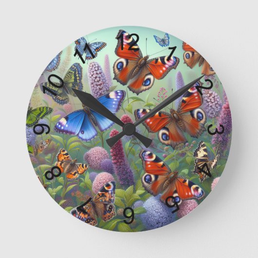 Schmetterlinge Runde Wanduhr (Vorderseite)