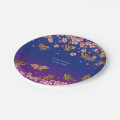 Schmetterlinge Sakura Blüten Blau Personalisiert Pappteller (Schrägansicht)