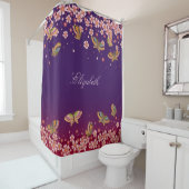 Schmetterlinge & Sakura-Blüten Lila Personalisiert Duschvorhang (Beispiel)